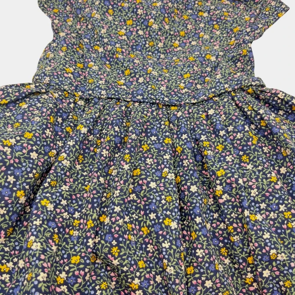 Ralph Lauren Baby Girls Navy Blue Floral Cotton Lined Dress 18M Button Back‎